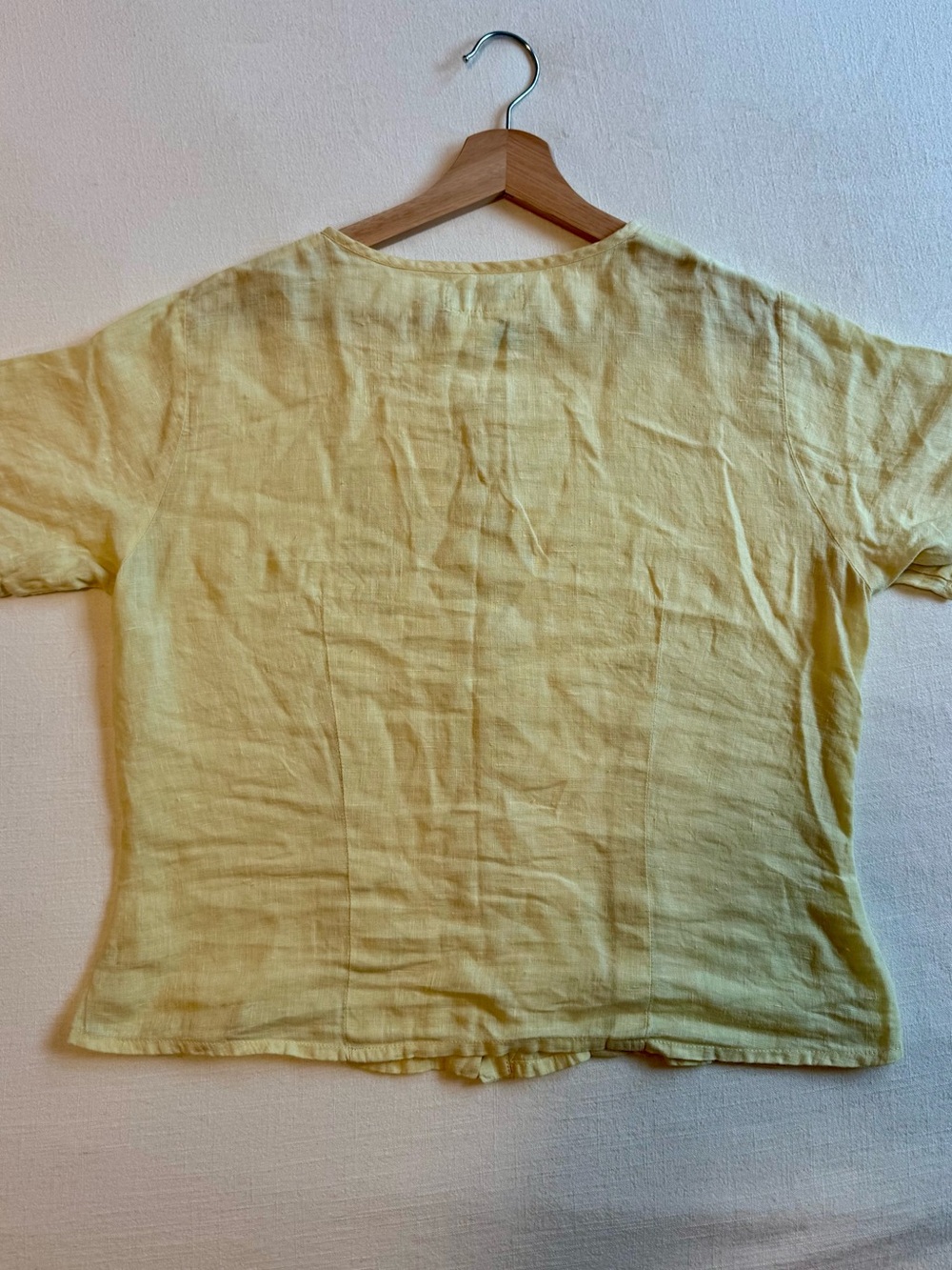 Flax Pale Yellow Linen Button-Front Top - Picture 4 of 5